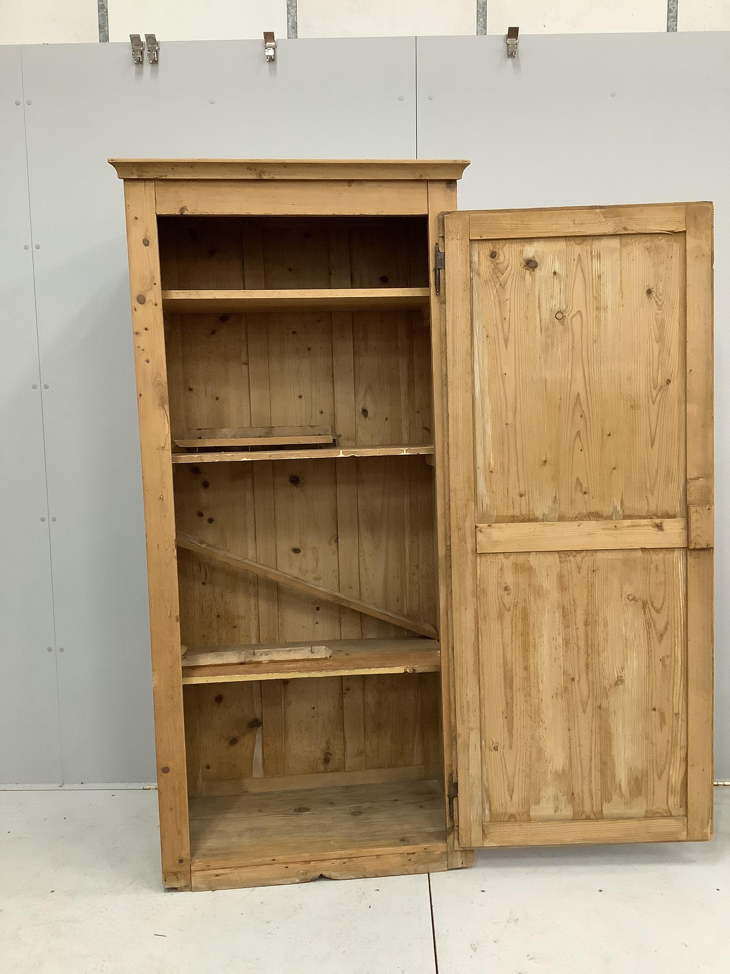 A Victorian pine single door cupboard, width 91cm, depth 46cm, height 191cm